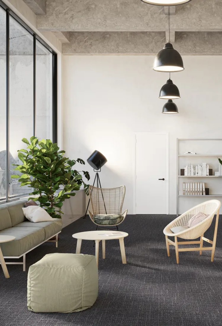 modulyss DSGN Tweed carpet tiles installed in a commercial interior