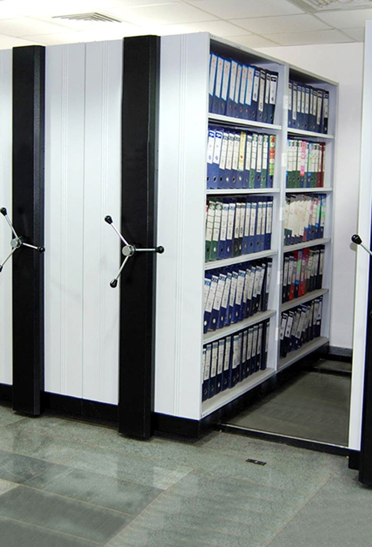 Kompress Mechanical Mobile Storage Compactor installed in an office storage room