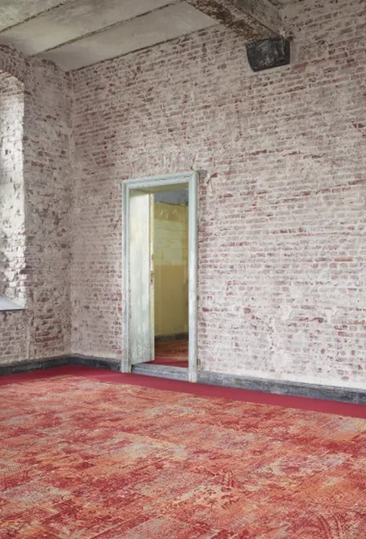 Patchwork carpet tiles installation photograph 2