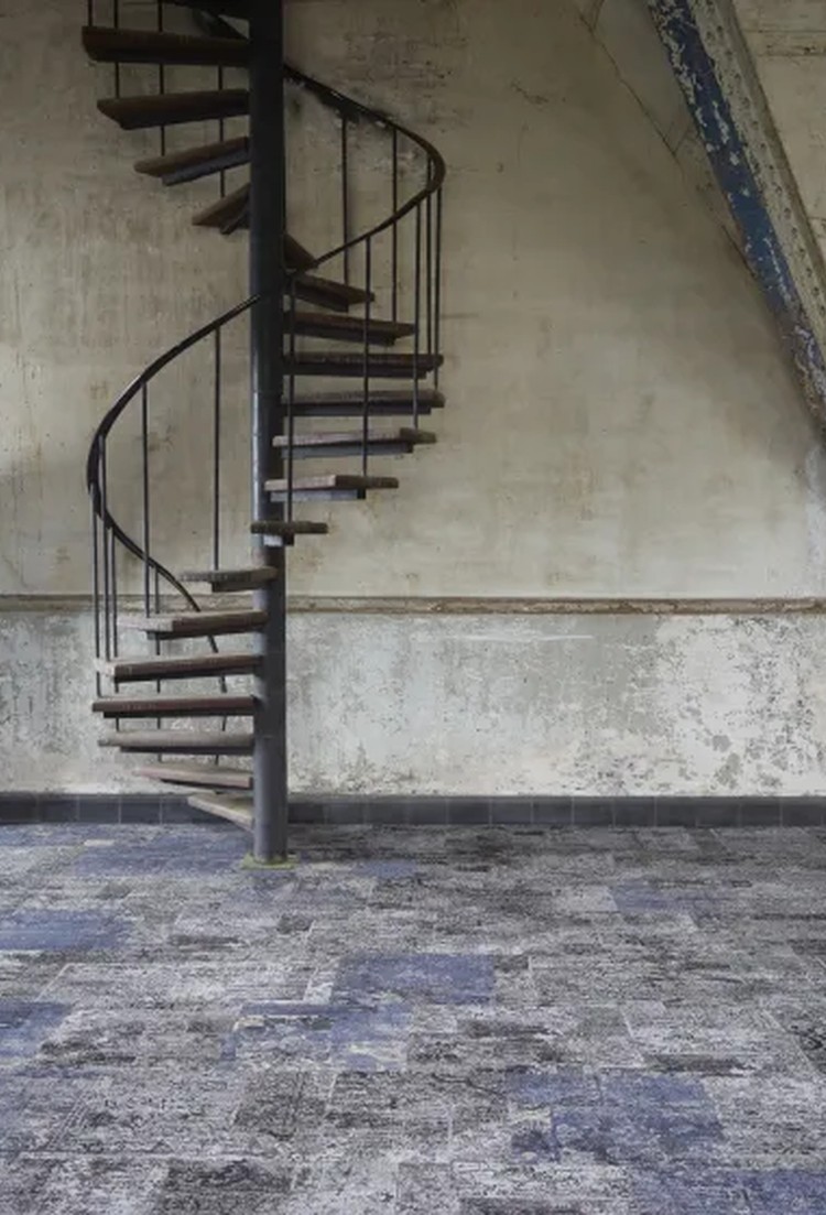 Patchwork carpet tiles installation photograph 3