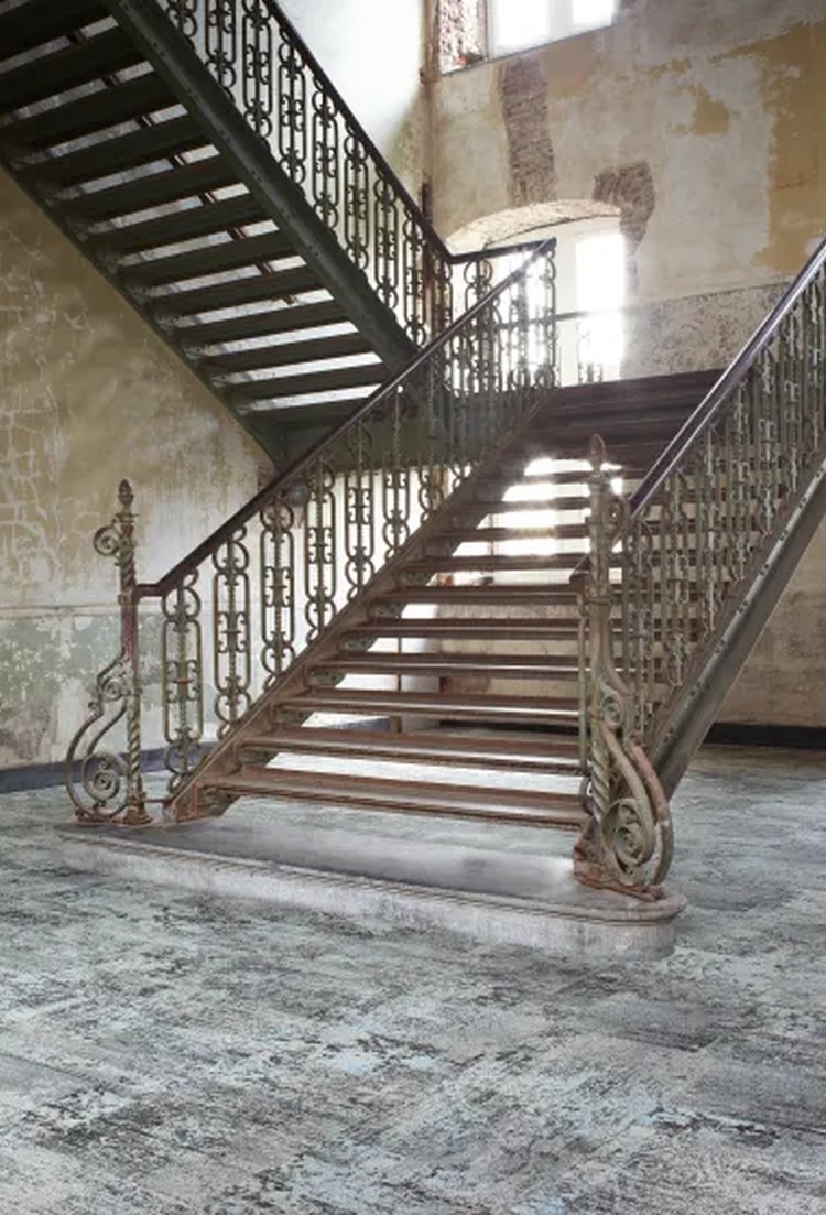 Patchwork carpet tiles installation photograph 4