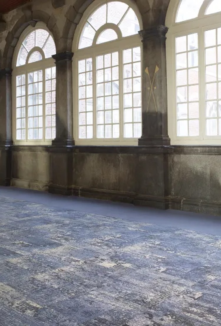 Patchwork carpet tiles installation photograph 5